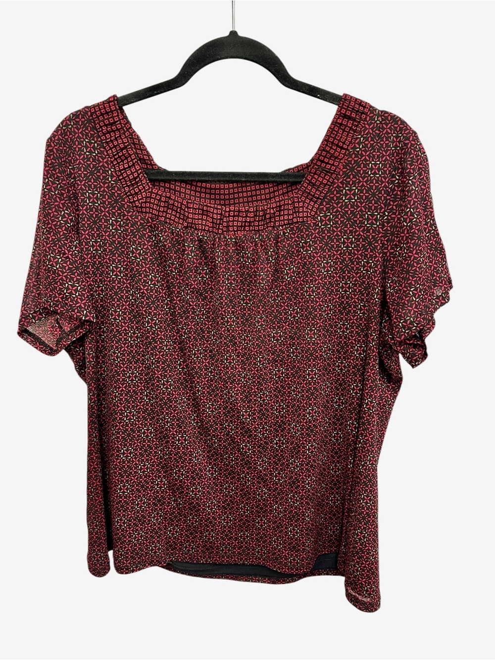 Croft & Barrow red black mosaic print square neck blouse Size 2X work office